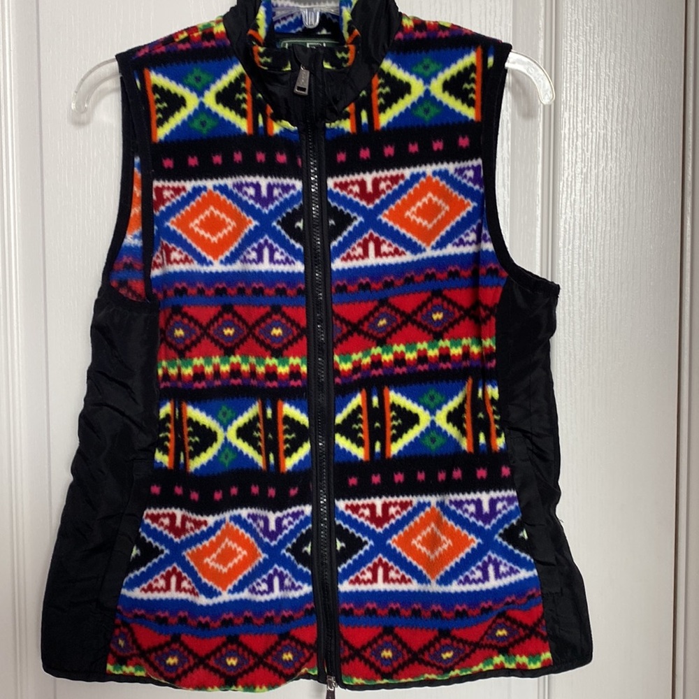 LRL Lauren Active/Ralph Lauren size large multicolor print fleece vest.